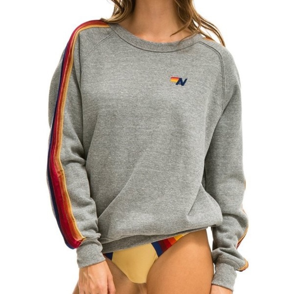 Aviator Nation - Classic Velvet Stripes Crew Sweatshirt in Grey